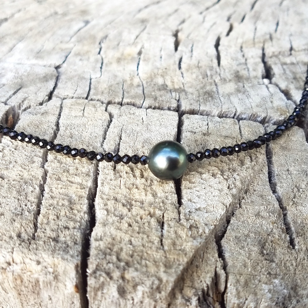 Tahitian pearl black spinel necklace